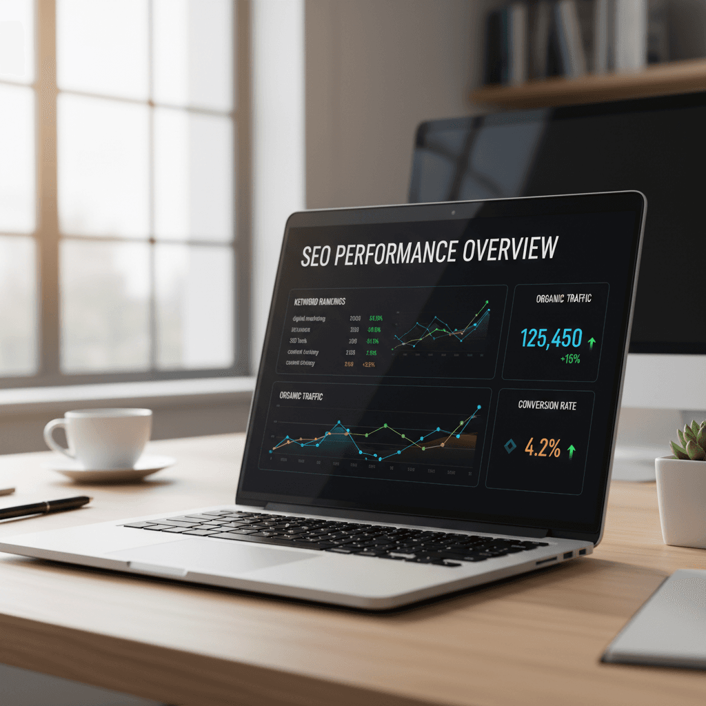 SEO analytics dashboard on laptop screen
