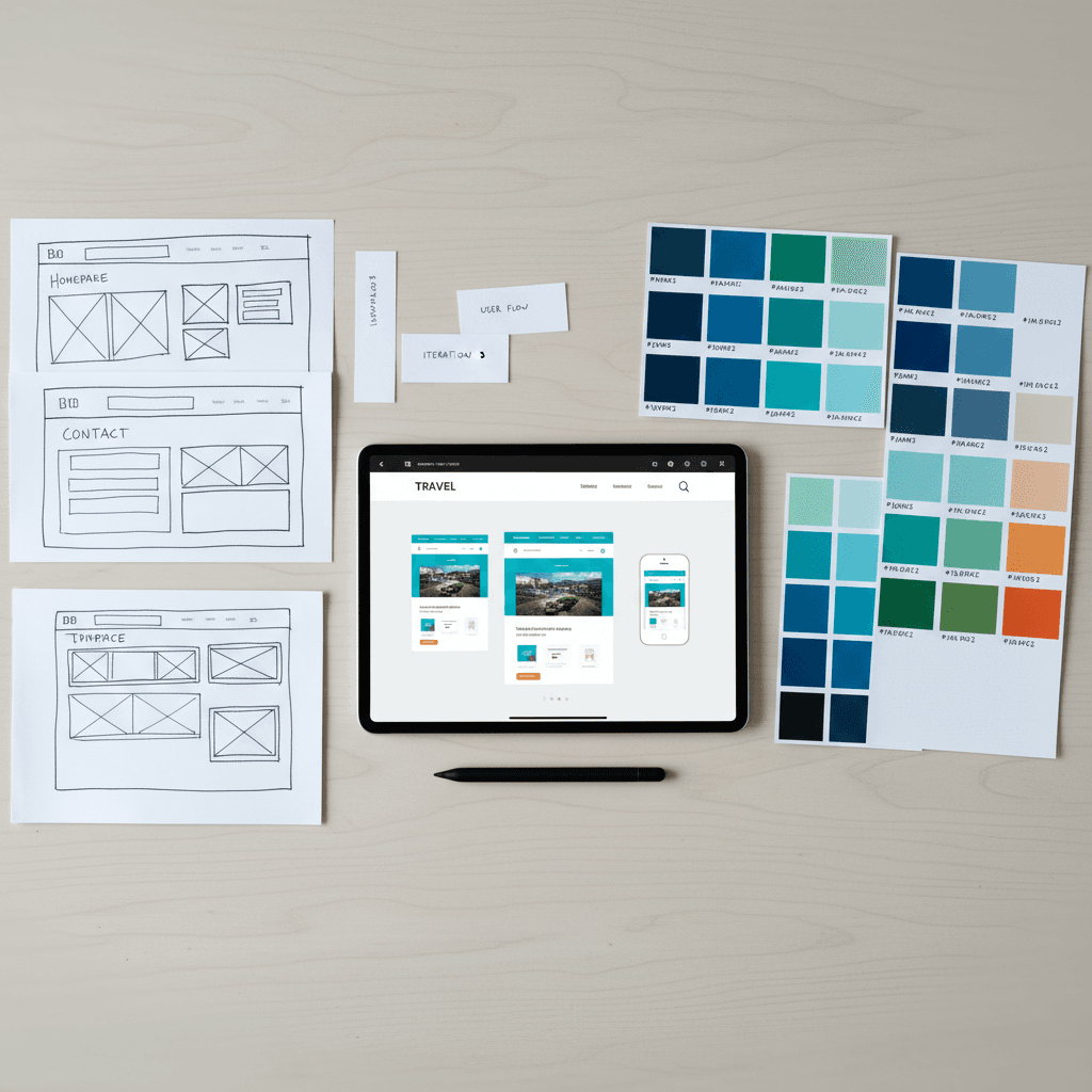 Website design mockups and design materials on workspace